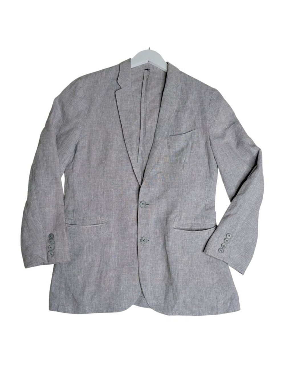 J.Crew Factory Thompson Gray Linen Mens Blazer Jacket Size 38 Slim Fit 2-Button